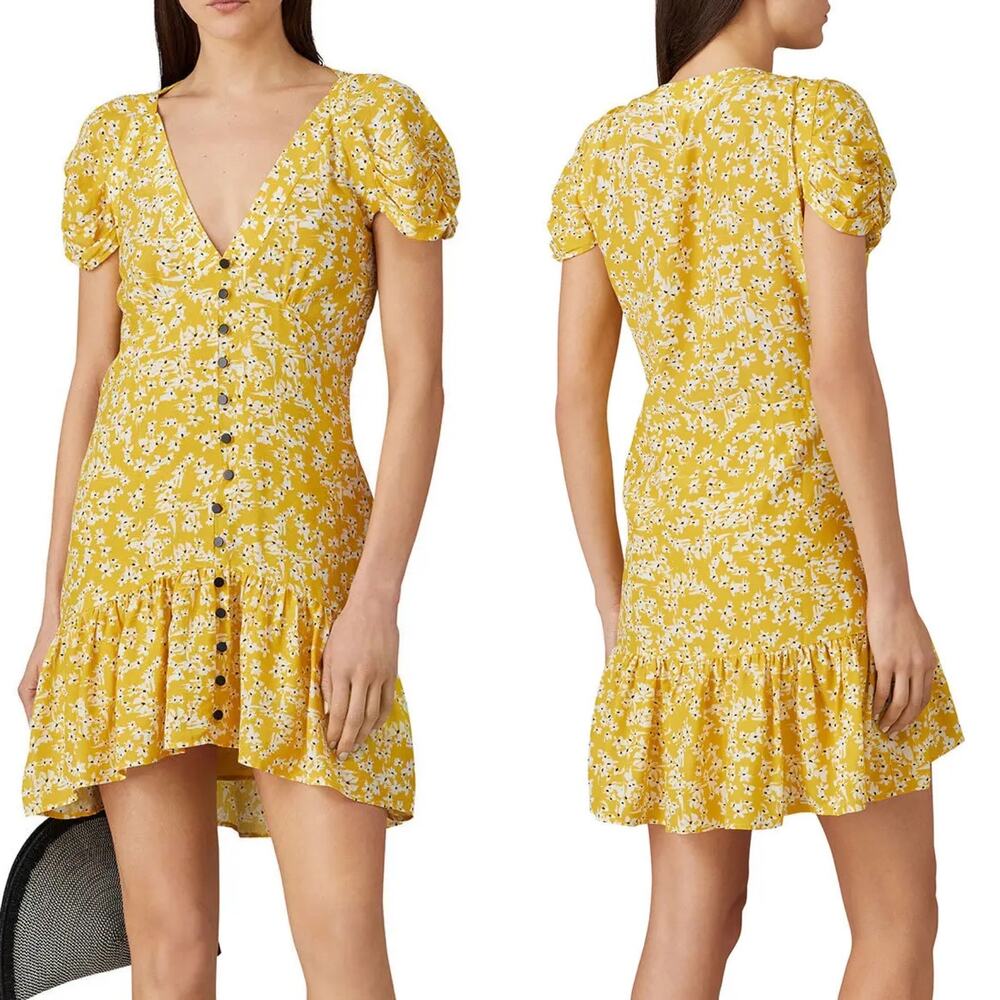 Wish Golden Bloom Yellow White Ditsy Daisy Floral Dress Womens Size Small